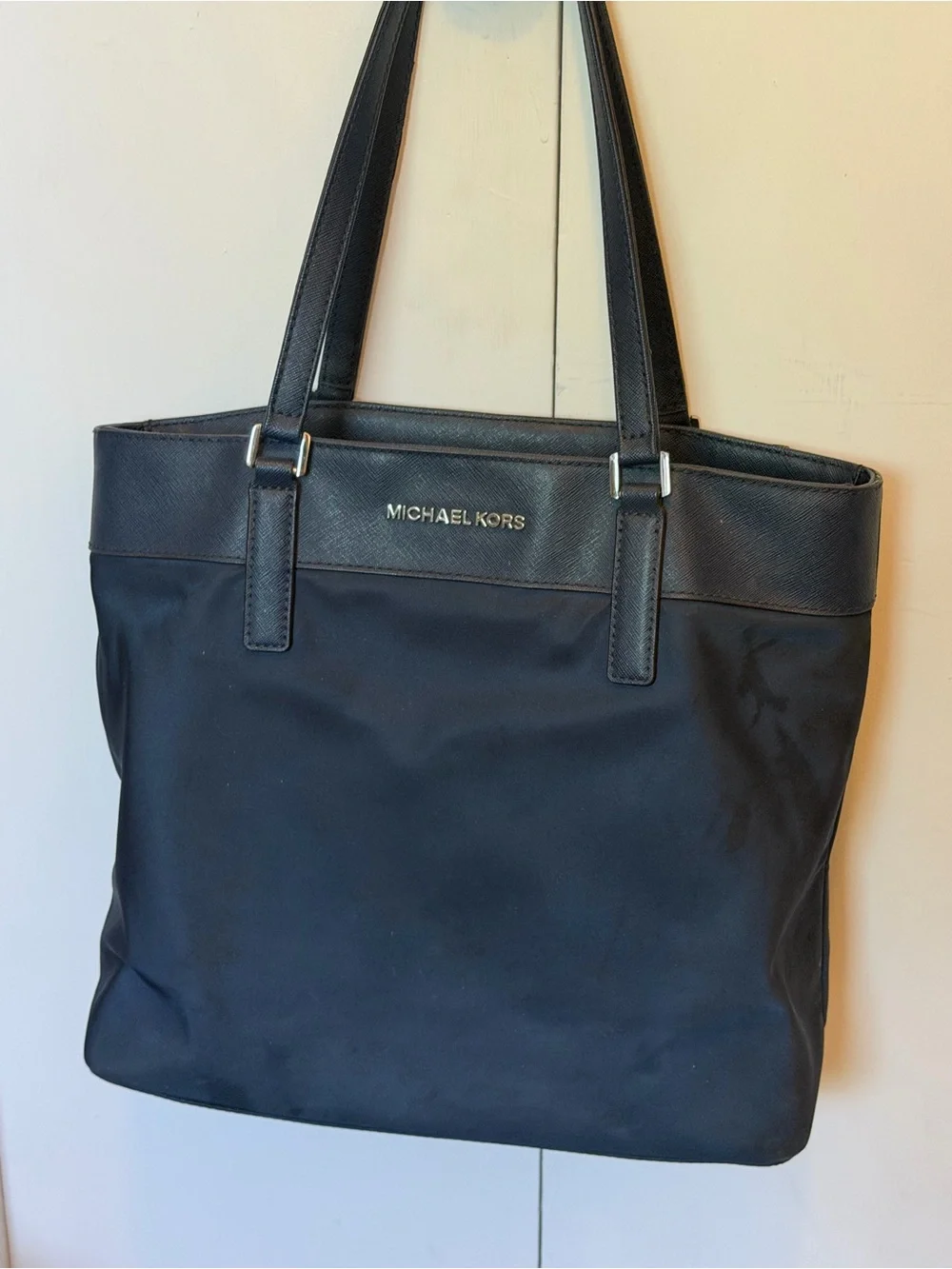 Michael Kors Black Nylon Tote Bag with Saffiano Leather Trim